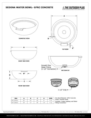 Sedona Round Water Spillway Bowl - Concrete (GFRC) - Modofire