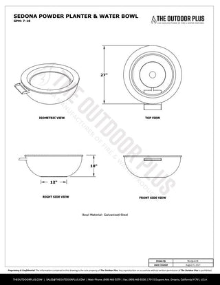 Sedona Round Water Spillway Bowl - Powder Coated Steel - Modofire