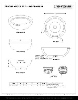 Sedona Round Water Spillway Bowl - Wood Grain Concrete - Modofire