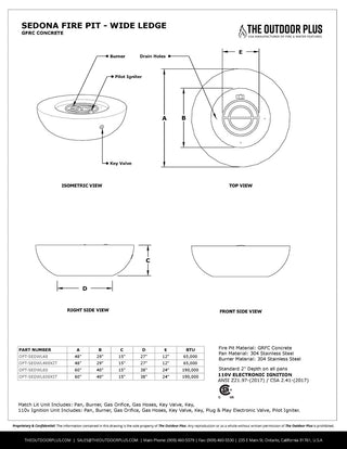 Sedona Wide Ledge Round Fire Pit - Concrete (GFRC) - Modofire